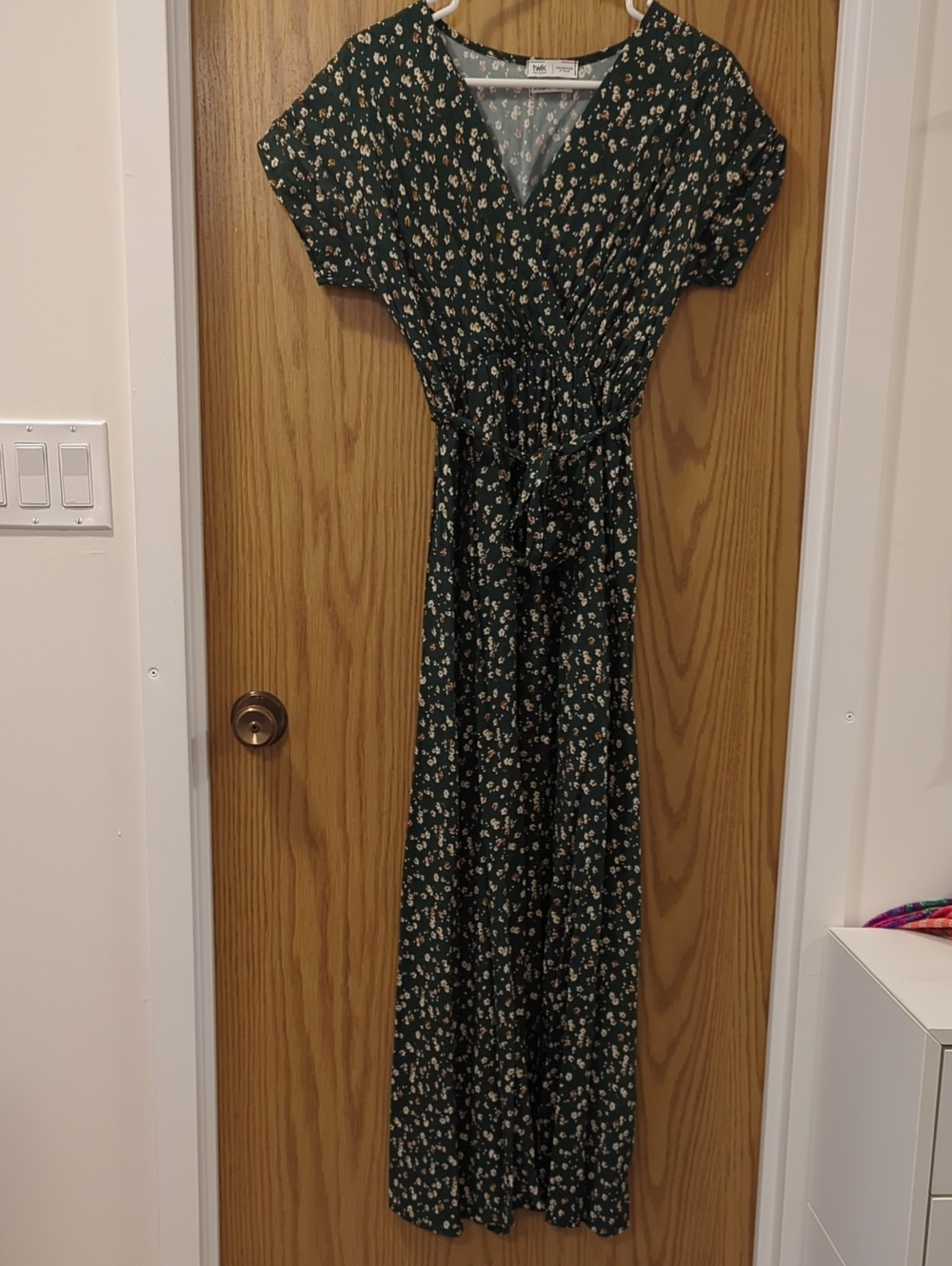 Dark Green Floral Maxi Dress with Cream Print And Mustard